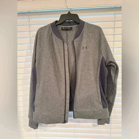 Under Armour‎ Women’s Heather Gray Cold Gear Bomber Full Zip Jacket Size Large - Picture 4 of 9